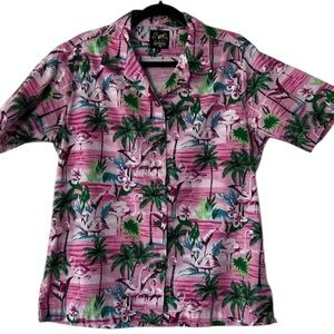 Benny’s Tropical Flamingo Print Short Sleeve Shirt in Pink Size L